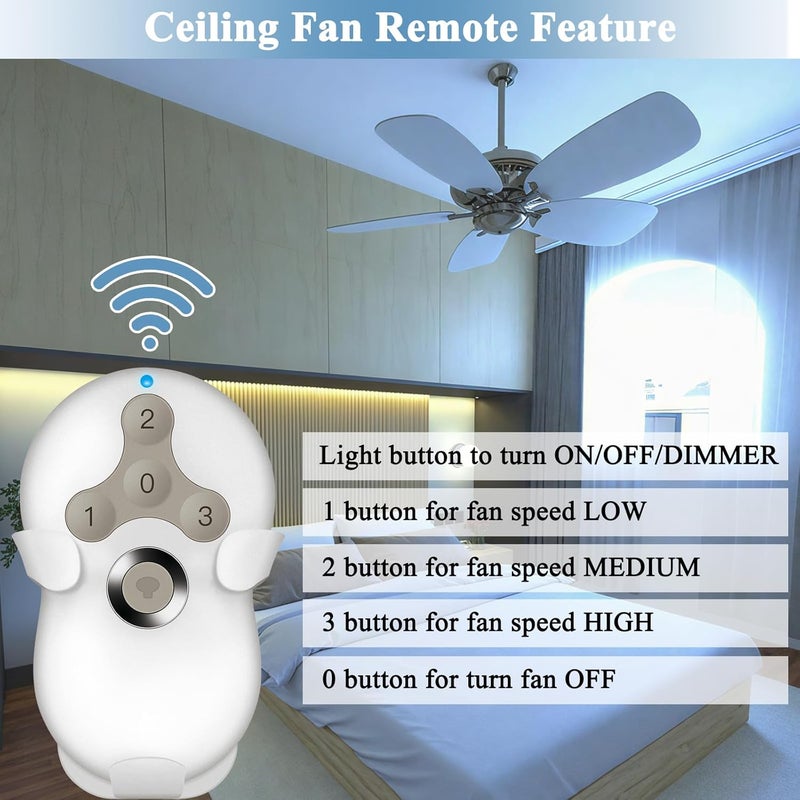 Onisamt Ceiling Fan Remote Control Replacement for Hunter, Compatible with Hunter Remote 99122/99123, 3 Speed, Light Dimmer, 434MHz, Easy to Set with Mount Holder, Remote only - Receiver Not Included - Image 2